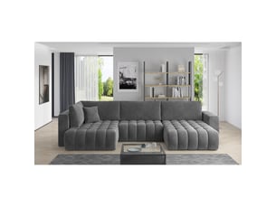 Canapé d'angle bonita convertible 6 places gris foncé effet velours – droit – 350x175cm