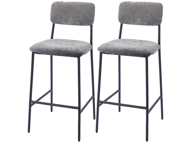  Lot de 2 tabourets de bar en tissu chenille, chaises de bar rembourrées, assise large, dossier haut, 45,5x48x101cm, gris  - Conforama B