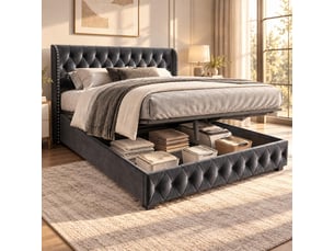 Lit coffre 140x190 cm <strong>NAHILIMI</strong> <strong></strong> coloris gris
