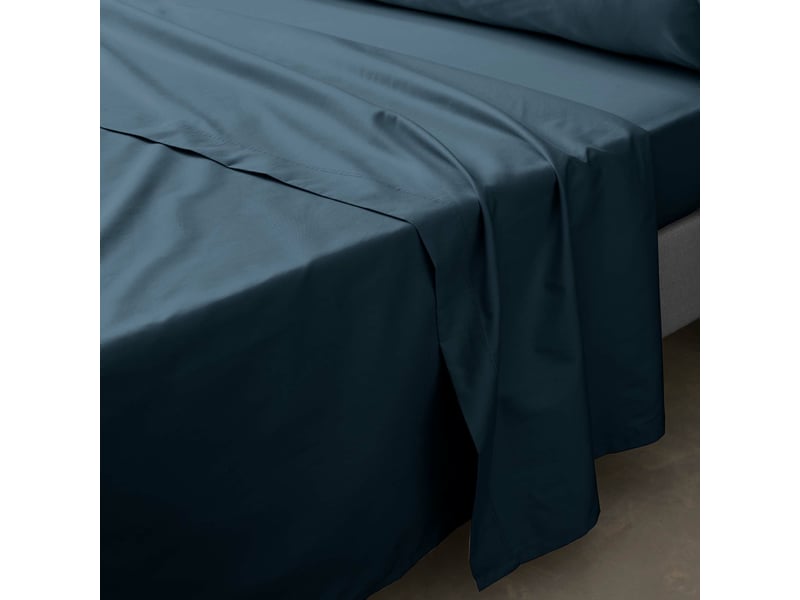  Ensemble literie 4 pièces drap plat 240 x 300 cm + drap housse 140x190 cm + 2 taies 63x63 cm percale 78 fils bleu  - Conforama C