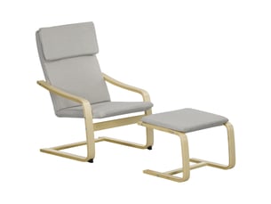 Fauteuil lounge avec repose-pieds, revêtement aspect lin, structure en bois, jusqu'à 120 kg, gris clairnaturel