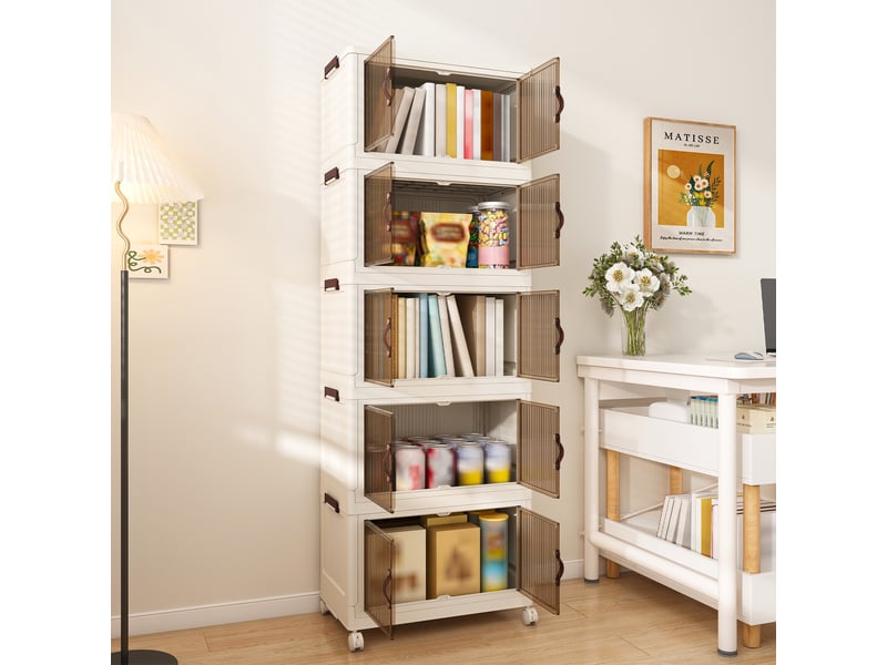  Armoire de rangement pliable 53 x 30 x 156 cm – blanche – 5 niveaux, portes magnétiques et roulettes  - Conforama B
