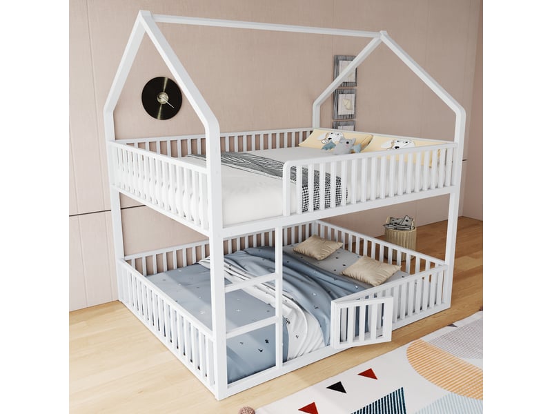  Lit superposé 140x200cm coloris blanc métal lit enfant blanc - Conforama E