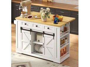 Desserte de cuisine 130x50x87 cm plan de travail rabattable mdf blanc et naturel