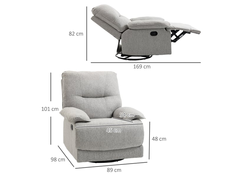  Fauteuil de relaxation, fauteuil inclinable, polyester, 89x98x101cm, gris  - Conforama E