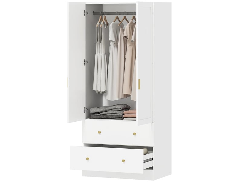  Armoire penderie avec miroir 2 portes 2 tiroirs blanc 80 x 50 x 180 cm  - Conforama B