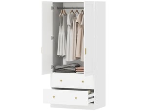 Armoire penderie avec miroir 2 portes 2 tiroirs blanc 80 x 50 x 180 cm
