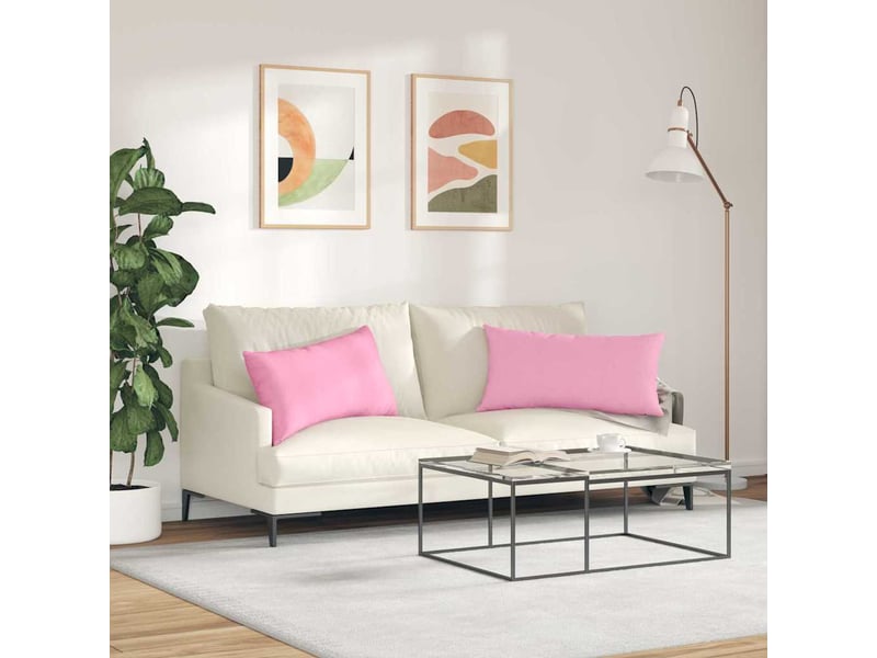 Lot de 2 coussins de canapé, coussins décoratifs tissu rose 80 x 40 cm cf58937 - Conforama D