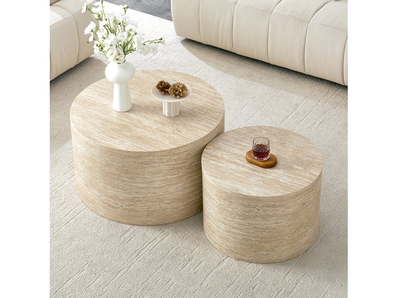 Lot de 2 tables basses rondes gigognes ø62,844 cm en mdf avec rangement bois chicfurn - Conforama C