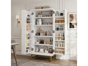 Buffet moderne blanc et or avec étagères réglables, meuble de rangement cuisine, salle à manger et salon