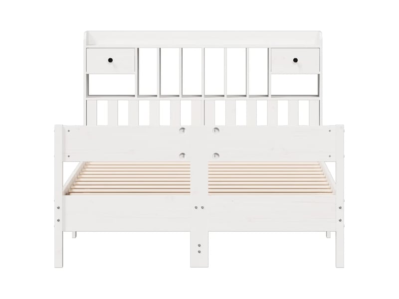 Lit double- lit adulte - lit bibliothèque sans matelas blanc 140x190 cm bois pin massif - Conforama C