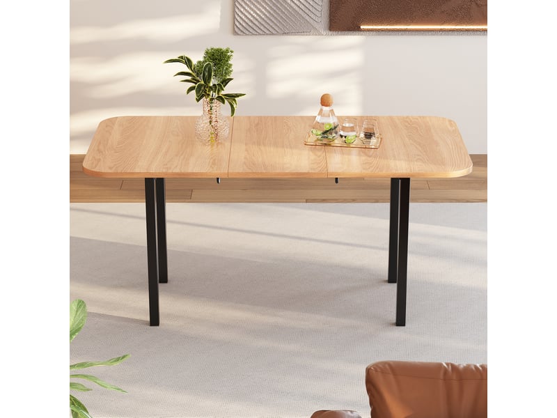  Table à manger extensible 120-160 cm, 4-6 personnes, table de cuisine rectangulaire, pieds en alliage haute résistance - bois naturel  - Conforama D