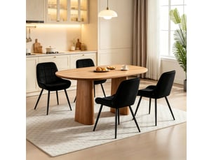 Chaise de salle à manger lot de 4 avec assise rembourrée et dossier incurvé en velours et métal noir