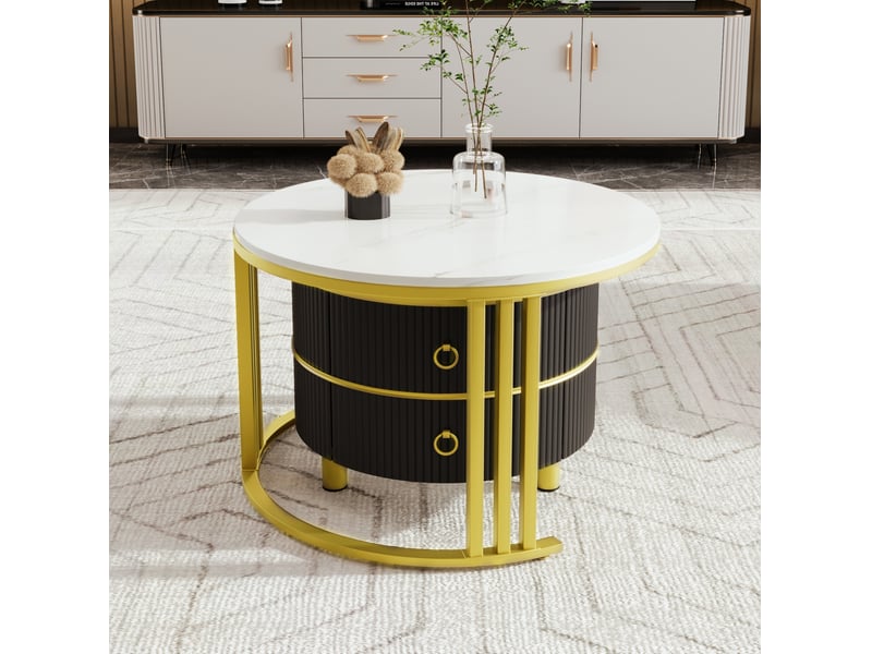  Tables basses gigognes rondes 2 pièces – mdf noir et or – 7050 cm  - Conforama C