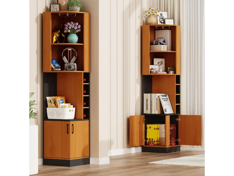  Meuble bar d'angle 182cm armoire à vin avec porte-verres rangement cuisine salon mdf naturel 40x40cm  - Conforama D