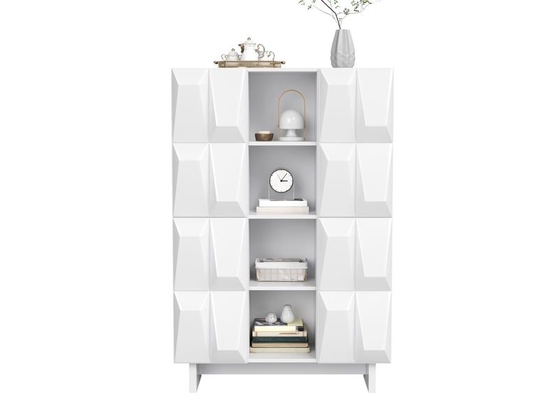  Buffet 90,5x34x135,5 cm, avec rangement en panneaux de particules, style moderne, meuble de rangement, coloris blanc  - Conforama A