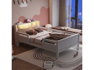 Lit simple 90x200 cm <strong>MERAX</strong>  <strong>lit enfant blanc</strong> coloris blanc