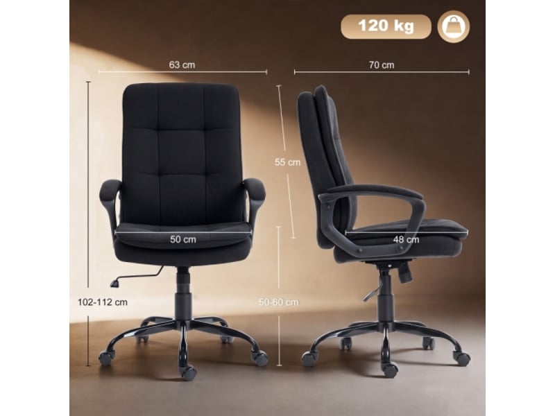  Fauteuil de bureau rembourré double épaisseur en tissu noir, réglable en hauteur, accoudoirs  - Conforama C