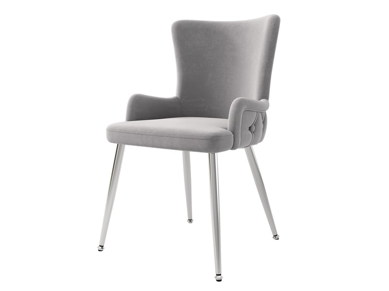  Chaise de salle à manger lot de 4 avec accoudoirs et pieds métalliques en velours gris et argenté  - Conforama A