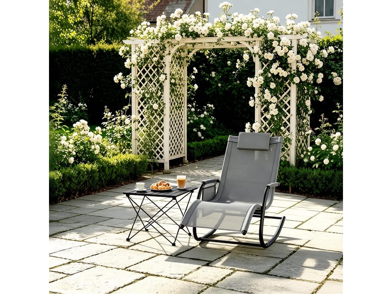  Chaise longue à bascule extérieure,152x62x83 cm,avec poche latérale,polyester,gris  - Conforama B