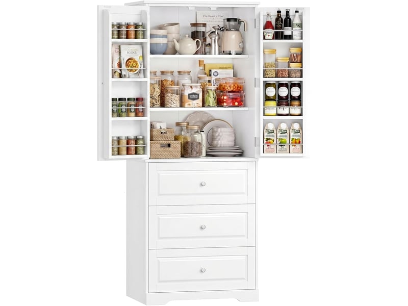  Buffet haut cuisine 150 cm vaisselier avec étagère de porte blanc  - Conforama A
