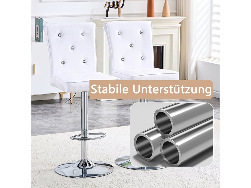  Lot de 2 tabourets de bar vintage réglables,avec détails cristal,pvc,blanc  - Conforama E