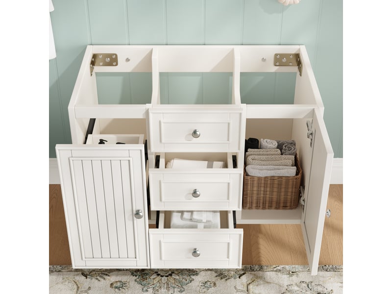  Meuble sous vasque suspendu 78.5 cm mdf 3 tiroirs meuble salle de bain blanc  - Conforama C