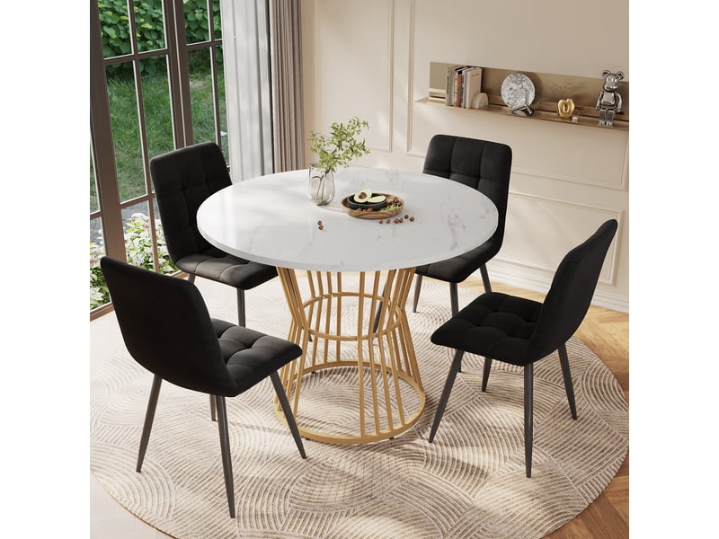  Table de salle à manger ronde pour cuisine en mdf et métal 100×100×75 cm blanc à motif marbre  - Conforama B