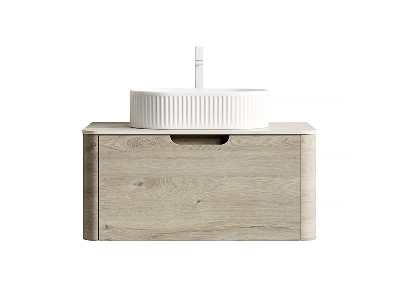 Meuble sous vasque suspendu avec 1 tiroir à fermeture douce et lavabo ovale en céramique pour salle de bain beige - Conforama A