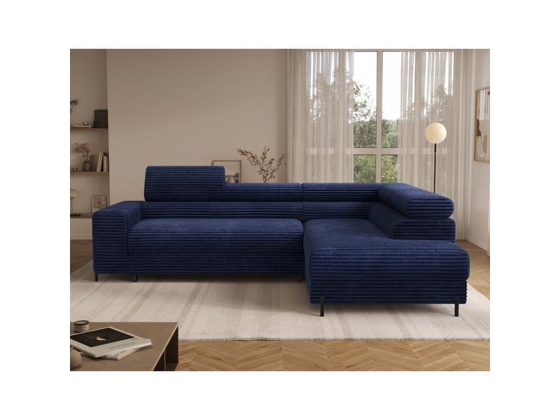  Canapé d'angle colesia convertible 5 places bleu foncé velours côtelé – droit – 274x200cm  - Conforama E