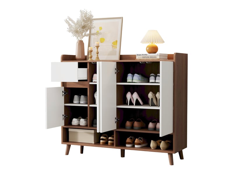 Buffet 4 portes et 1 tiroir avec étagère réglable en panneaux de particules 120×35×99 cm blanc naturel - Conforama A