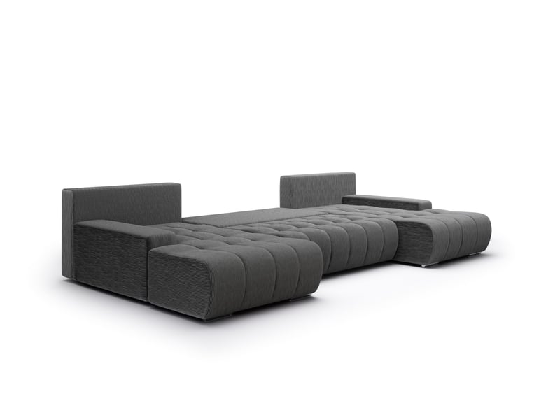  Canapé d'angle convertible velutti u velours côtelé poso gris foncé, forme u avec coffre  - Conforama C