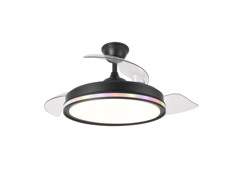  Fabrilamp cacique plafonnier ventilateur led 59 w, 6980 lm, rgb, moteur dc, 3 pales rétractables, ø 107 cm, noir 246292309 - Conforama A
