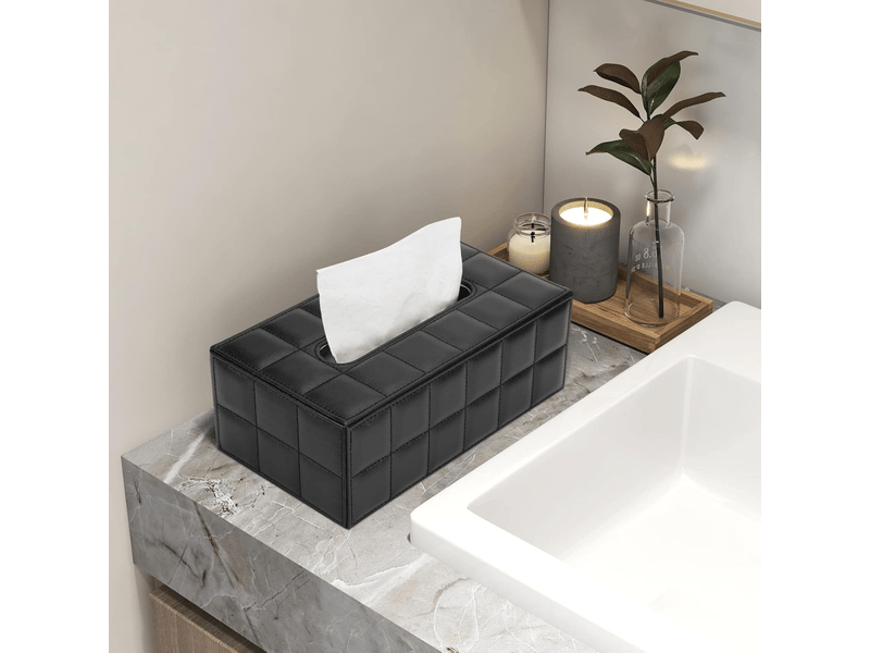  Boîte à mouchoir rectangulaire en cuir (noir) boîte en papier tendance  - Conforama C