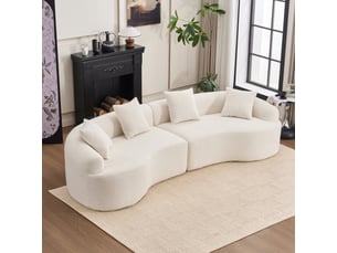 Canapé modulable incurvé 275 x 115 x 63 cm, 4 places, chenille blanc