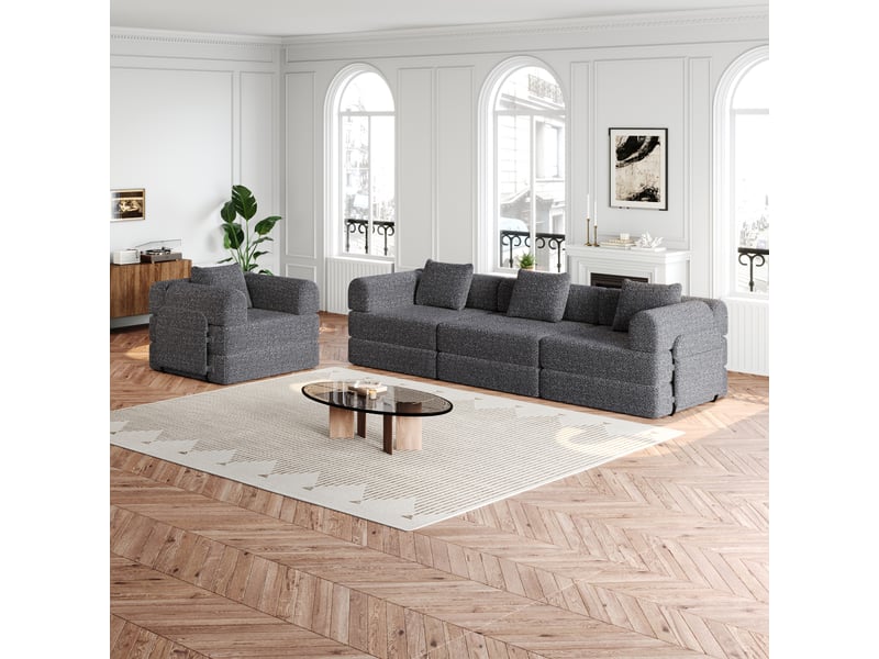 Canapé-lit convertible 2 en 1 avec rangement pratique, chenille et cadre métal, gris 183,8x91,4x69,8 cm - Conforama B