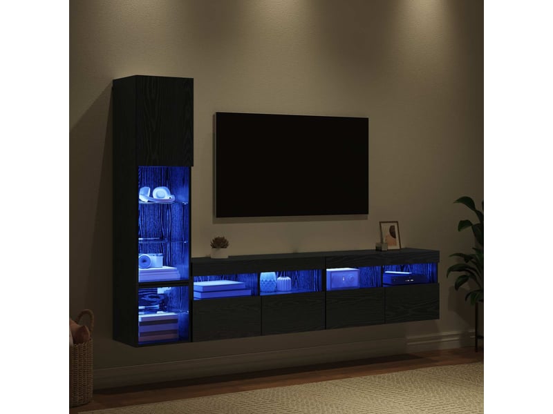  Unité murale de tv 4 pcs chêne noir bois d'ingénierie  - Conforama E