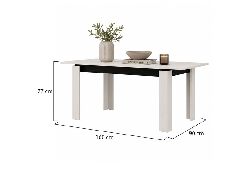 Table extensible lajon, 8 places, 160x90x77h cm blanc crème Lajon - Conforama E