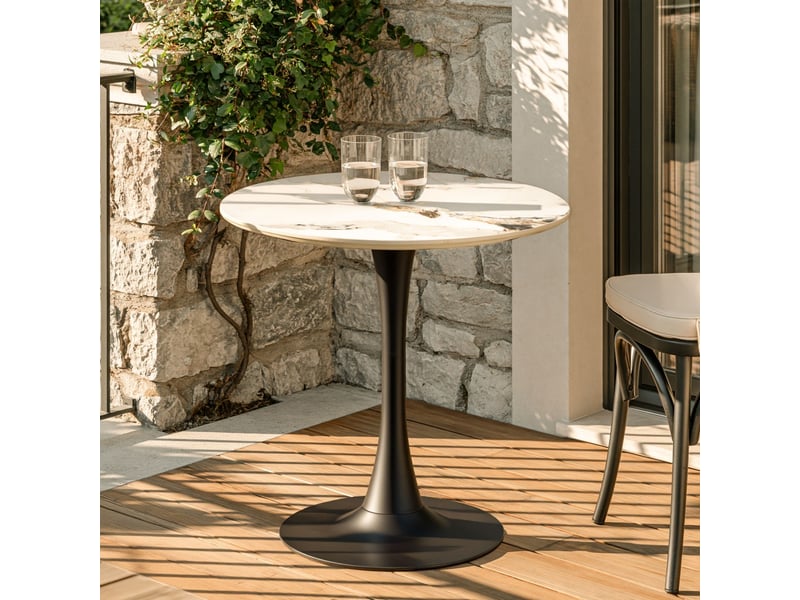 Icare - ensemble n°3: table bistrot d70cm en céramique marbré clair - Conforama B