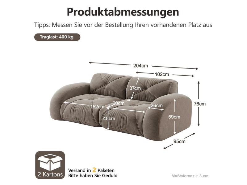 Canapé 2 places modulaire sans structure interne en chenille taupe  - Conforama E