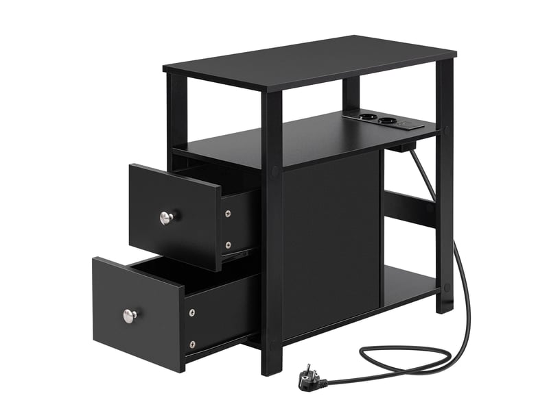Table de chevet avec 2 tiroirs et 2 étagères prise intégrée pour chambre ou salon en bois noir 60 × 30 × 60 cm - Conforama A