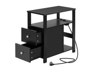 Table de chevet avec 2 tiroirs et 2 étagères prise intégrée pour chambre ou salon en bois noir 60 × 30 × 60 cm