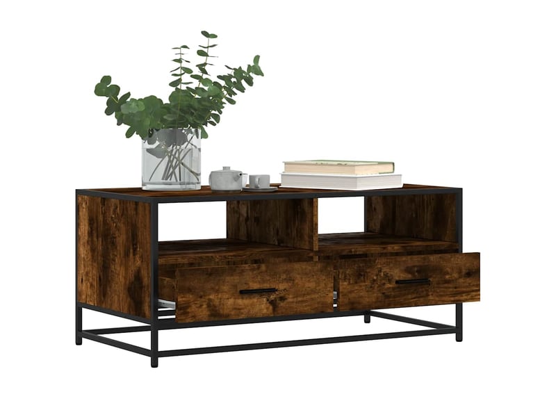  Table basse rectangulaire | table de salon chêne fumé 100x50x45 cm bois d'ingénierie et métal  - Conforama D