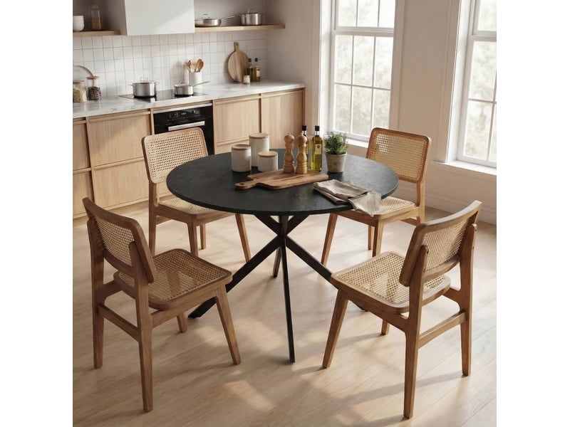  Table à manger ronde 4 personnes ø100 cm noire style industriel  - Conforama E