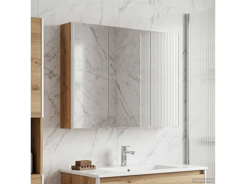  Armoire miroir salle de bain, meuble de rangement chêne artisan shl5777  - Conforama B