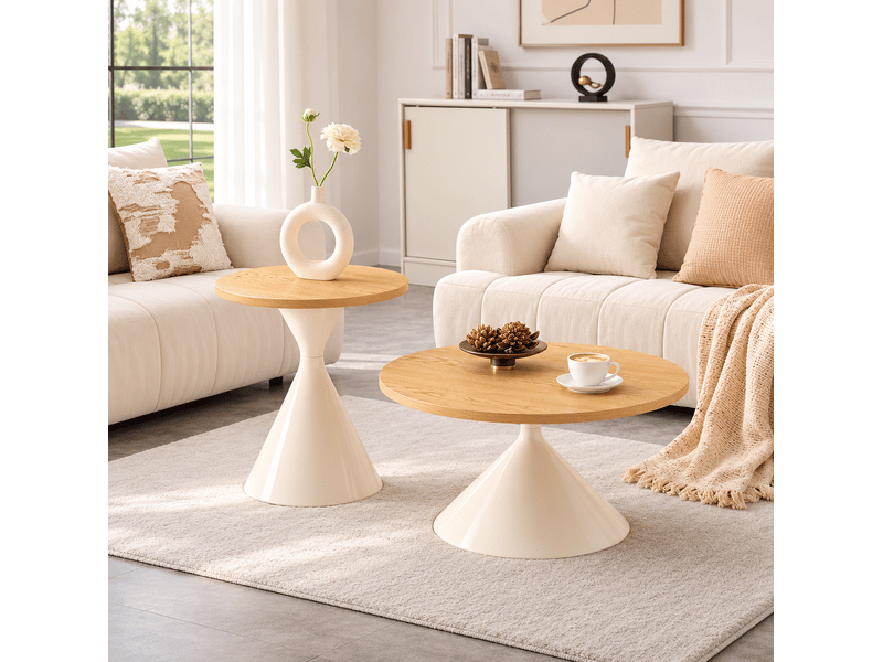 Plateaux de table ronds ulevr lot de 2 ø70 et ø50 cm, mdf mélaminé aspect bois clair, épaisseur 1,8 cm, sans piètement  - Conforama E