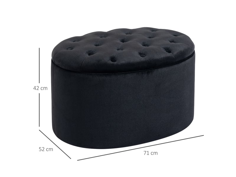  Banc de rangement tcqpz ovale noir 71 x 52 x 42 cm polyester aspect velours  - Conforama C