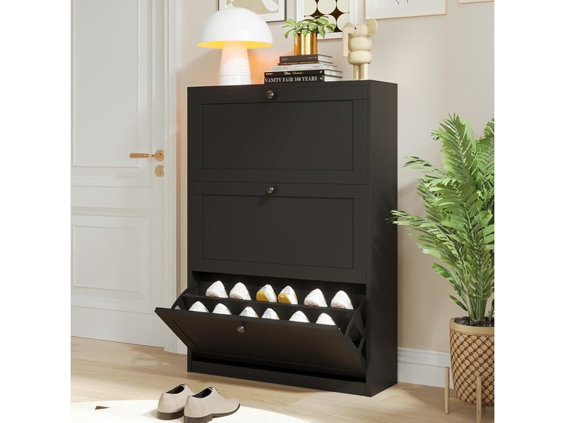  Étagère à chaussures étroite, meuble à chaussures 80x24x116cm (noir)  - Conforama B