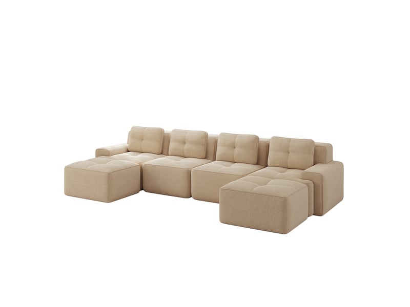  Canapé modulable d'angle en l,382x177x69cm,canapé 4 places sans structure avec 2 pouf,en velours côtel,rembourrage haute densité 32d - beige  - Conforama A