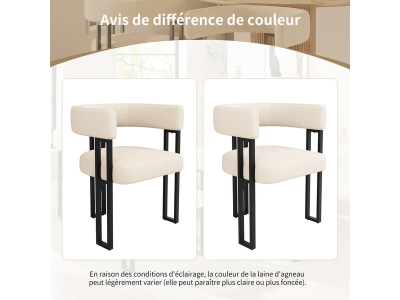  Lot de 4 chaise de salle à manger rembourrées - en tissu en flanelle - structure en métal - beige  - Conforama C